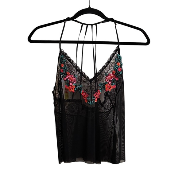 INC Sheer Black Lacey Strappy Camisole Floral Embroidery Lingerie Inspired Sz M - Picture 10 of 11